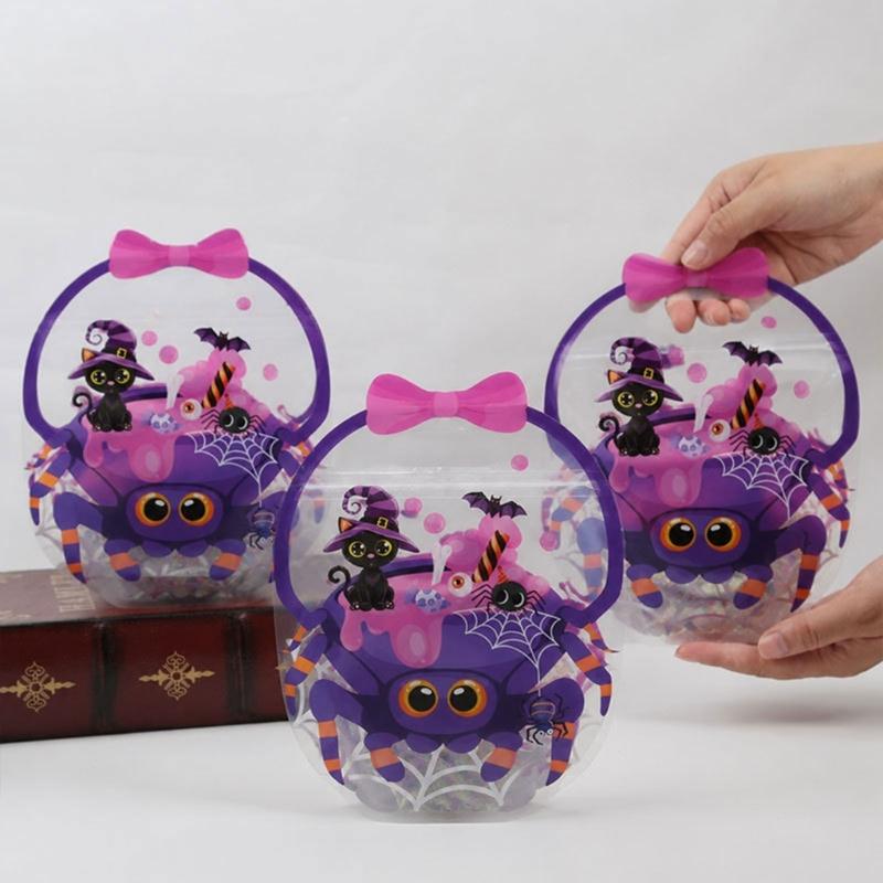 Halloween Candy Bags, 30 Piece Clear Plastic Party Treat Holders with Carry Grips for Packaged Candy and Small Gifts at Parties