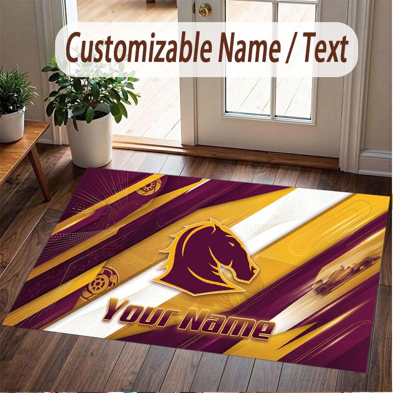 Custom Rug Brisbane Broncos Pattern Print Name Text Soft Non‑Slip Floor Carpet for Home Indoor Decoration