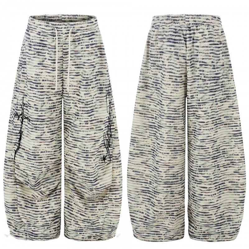 Womens Gradient Striped Sweatpants Loose Wide Leg Drawstring Joggers Streetwear Jazz Dance