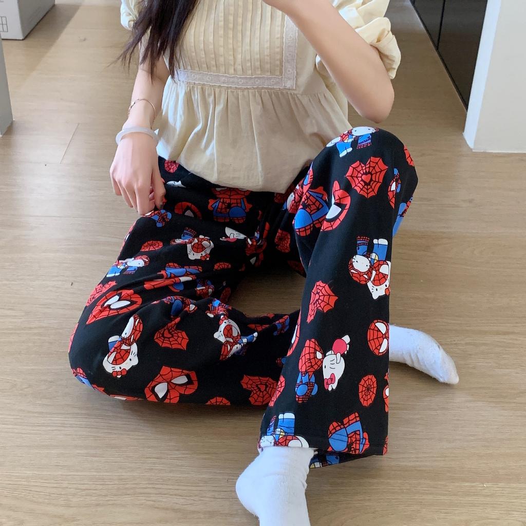 Women's Summer Thin Cartoon Sleep Pants Loose Casual Lounge Long Pants Breathable Soft Pajama Bottoms