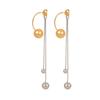 Fashion Tassels Earrings with Metal Balls Color Block Design Stainless Steel Texture Drop Earrings for Stylish Wear