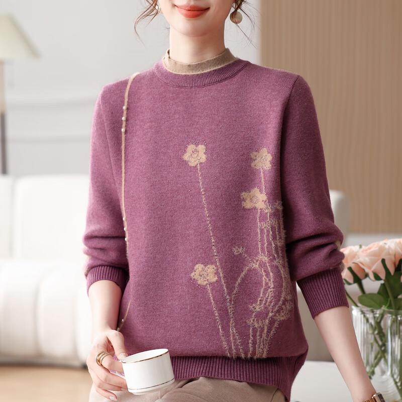YUZHAOLIN Mid-Aged Women's Jacquard Knit Sweater Top