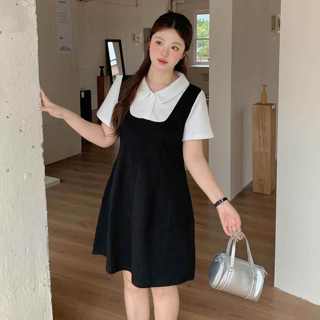 Large Size Women's College Style Doll Collar Dress 2026 Summer Vacation Two Sweet Waist Skirt 264887