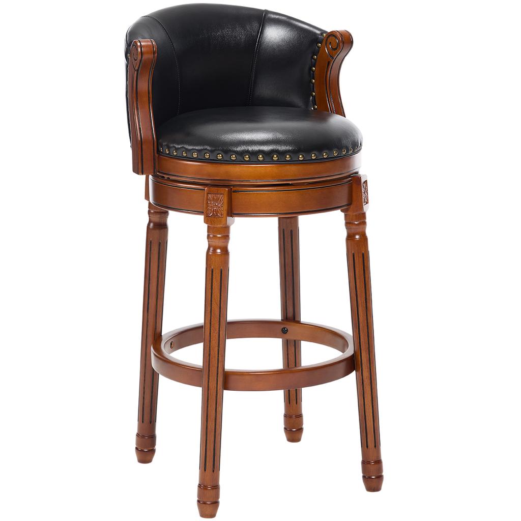 Cow Top Leather Wooden Bar Stools, 360 Degree Swivel Bar Height Chair with Backs for Home Kitchen Counter, Morden Chair Barstools