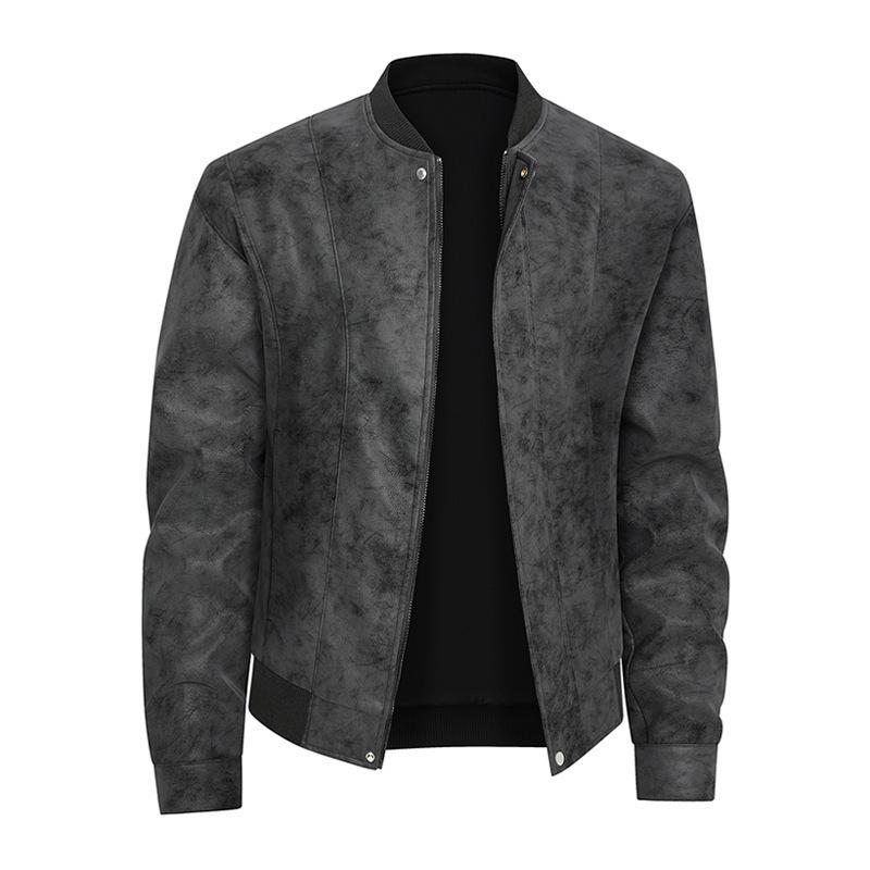 Autumn and winter locomotive jacket teen men's suede PU jacket casual stand-up collar leather jacket windproof
