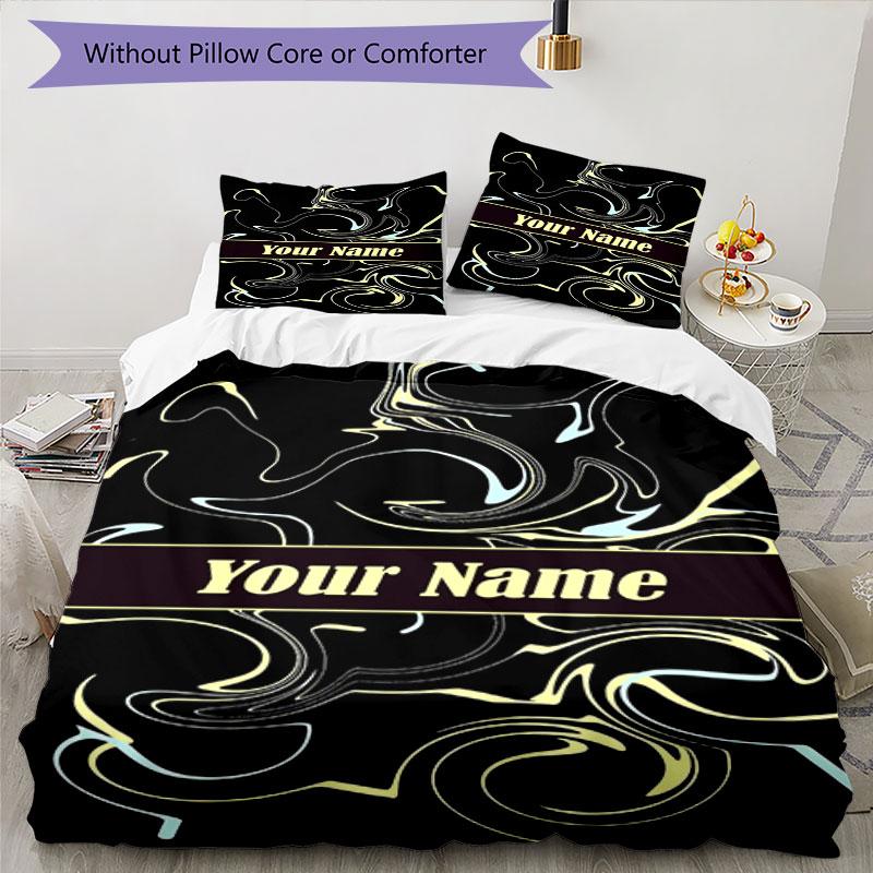 3PC Custom Name Abstract Art Bedding Set Duvet Cover Closure Includes 1 Duvet Cover & 2 Pillowcases for Bedroom