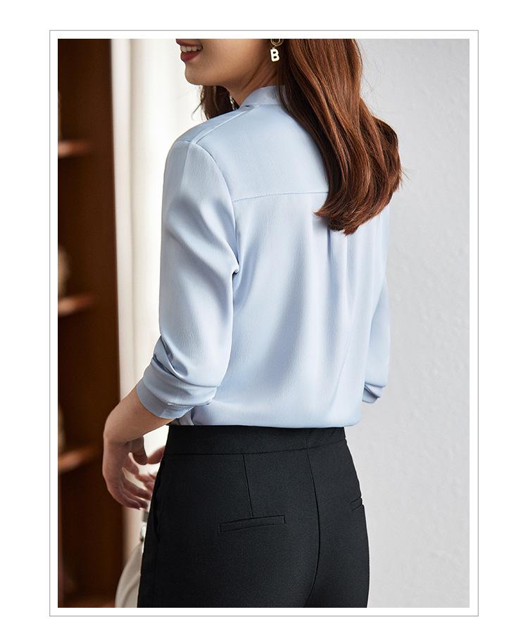 Women's V-Neck Chiffon Satin Shirt - High-End, Long-Sleeve, Anti-Wrinkle, Perfect for Spring and Autumn.
