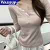 WASSUP AMAZING Women's Lace-Trimmed Button-Up Long Sleeve Tee