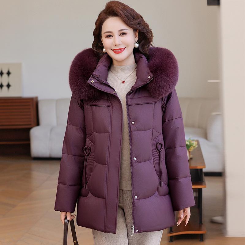 Stylish Duck Down Jacket for Middle-Aged Women: Mid-Length, Plus Size, Autumn & Winter Wear
