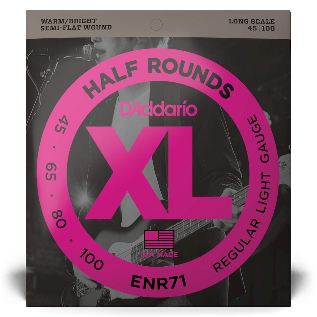 ENR71 Pure Nickel Long Scale Bass D'Addario Half-Round Strings, .045-.100