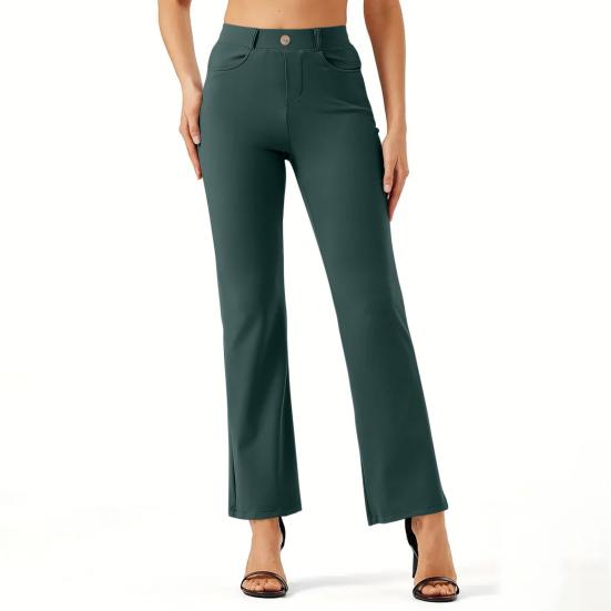Straight Leg Casual Pants with Pockets Women Business Work Pants Solid Color Super Elastic Long Pants