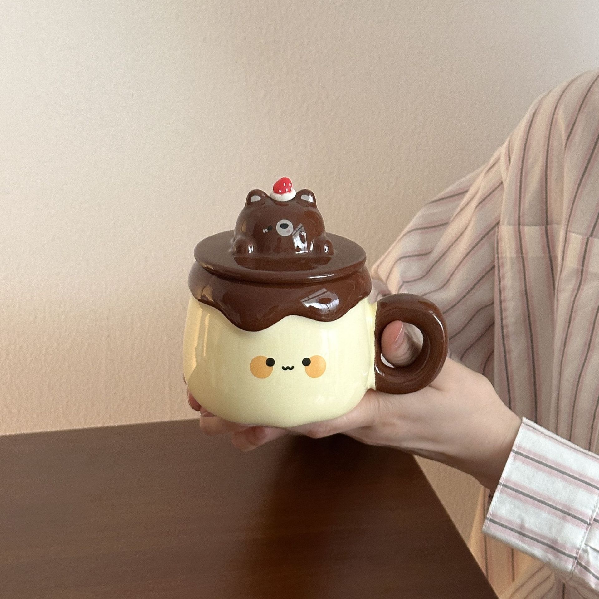 

Gift Ceramic Mark with Lid Spoon Cute Pudding Cup Practical Souvenir for Girls Besties and Sisters Meaningful 301-400ml