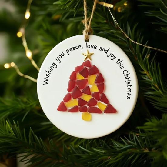 Sea Glass Christmas Ornament Handcrafted Sea Glass Santa/Candy Cane/Tree/Gingerbread Hanging Decor Acrylic Coastal Ornament for Xmas Tree Decor