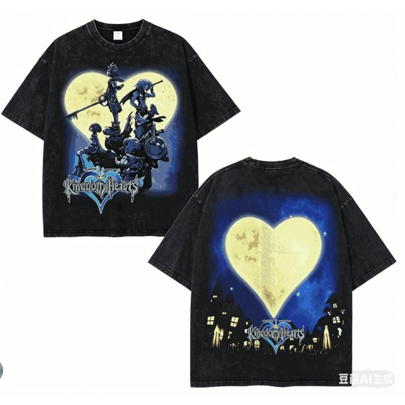 Kingdom hearts Maglietta Lavata 2026 Nuovo Modello personalità Vestiti camicia Abbigliamento per tutto l'anno Streetwear Alla moda Vintage Traspirante