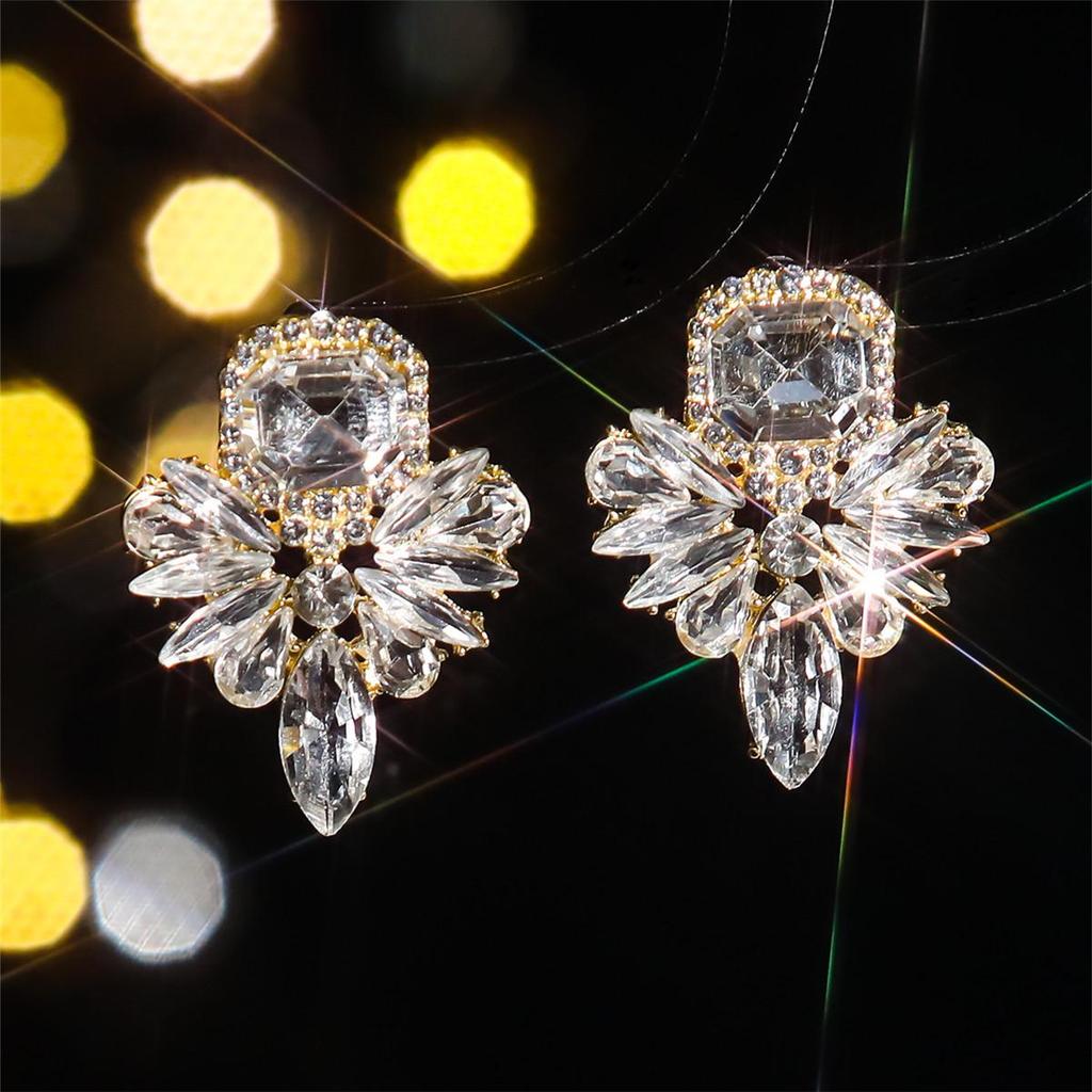 European and American Luxury Colorful Rhinestone Flower Stud Earrings for Women