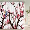 Plum Blossom Flower Leaves Shower Curtain Watercolor Plant Floral Pattern Waterproof Polyester Bathroom Curtain Decor With Hooks