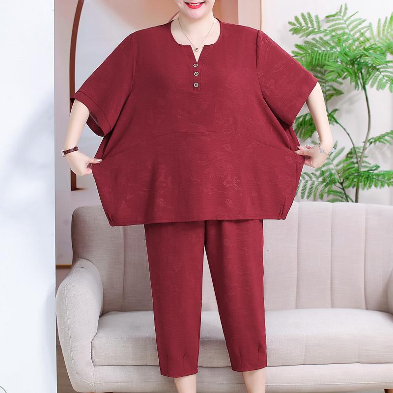 מידות פלוס 3XL-7XL חליפת קיץ לנשים אוברסייז קז'ואל אלגנטי אלגנטי עם שרוולים קצרים סטים של מכנסיים רפויים בגדי קיץ באיכות גבוהה