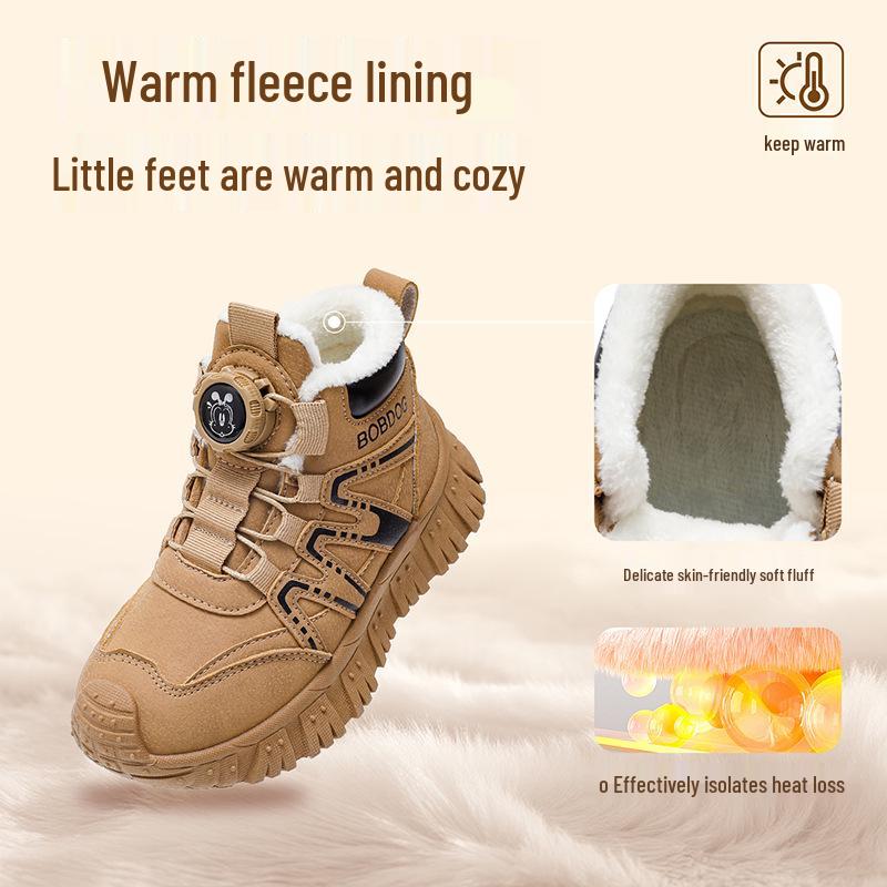 Bobodou 2025 Winter Kids' Martin Boots, Non-Slip, Velvet-Lined for Boys & Girls