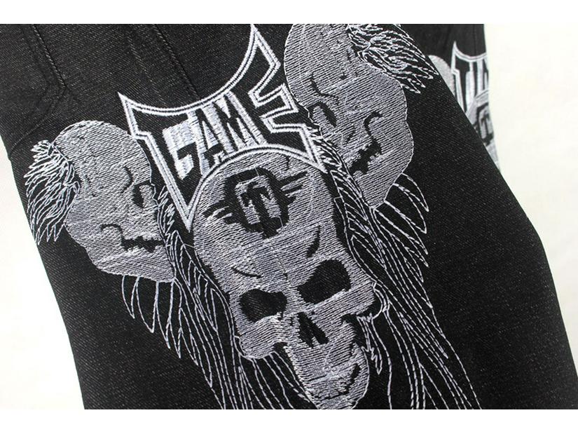Men's Hip-Hop Street Dance Jeans: Trendy, Embroidered Skull, Straight, Loose, Casual Skateboard Pants, Plus Size Available.