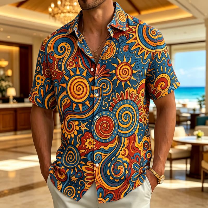The New Men's Paisley Printed Holiday Shirt Is Suitable for Casual Vacations and Bohemian Style