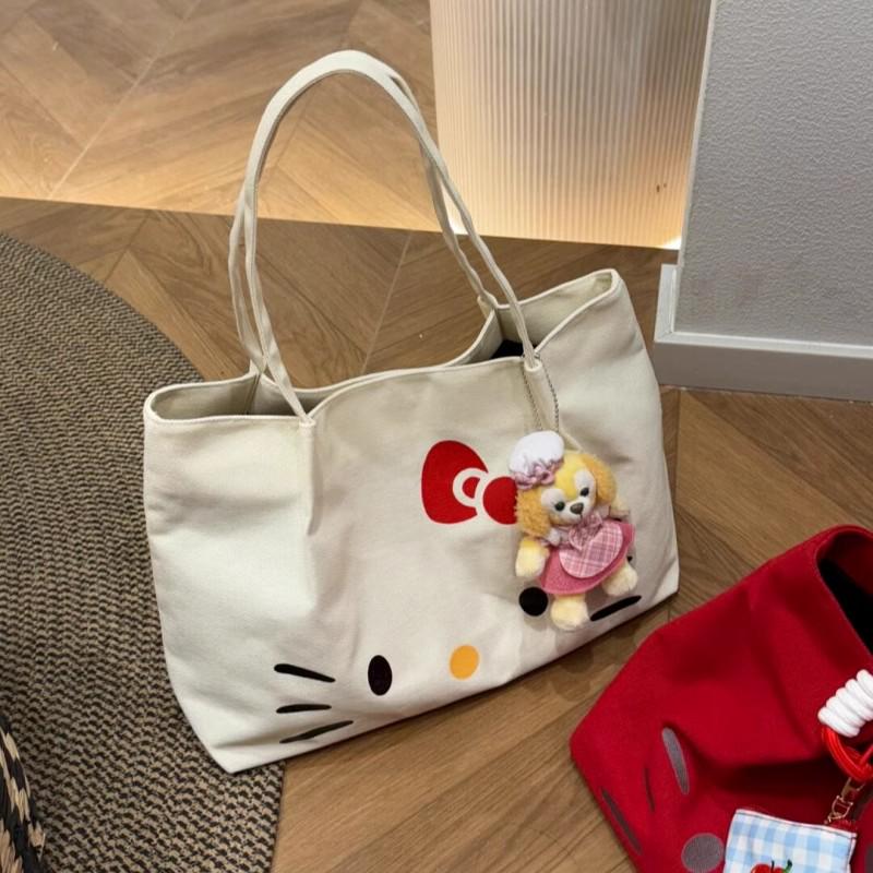 Large Capacity Hello Kitty Canvas Tote & Crossbody Bag - Cute Student & Commuter Handbag