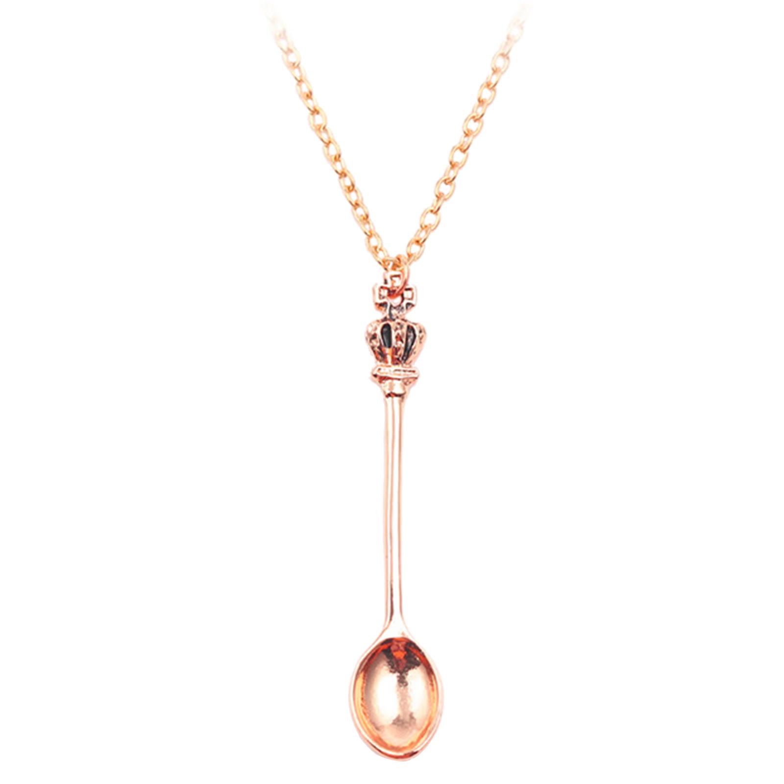 

4 Colors Spoon Necklace Spice Spoon Necklace Adjustable Mini Crowns Spoon Necklace Vintage Mini Spoon Pendant розового золота