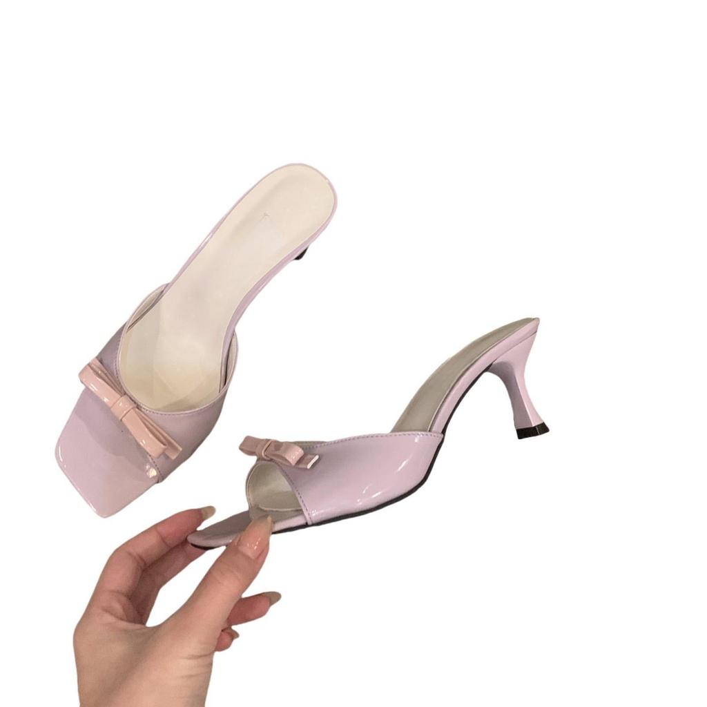 Purple stiletto high heels one-word cool slippers fairy shoes 2024 new summer fashion outside temperament sandals