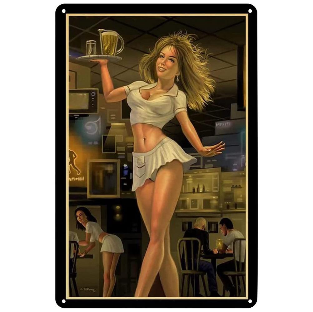 Vintage Pinup Weinmädchen Metallblechschilder Cocktail Martini Fireball Bier Wanddeko für Hausbars Garage Café Clubs Man Cave Pubs