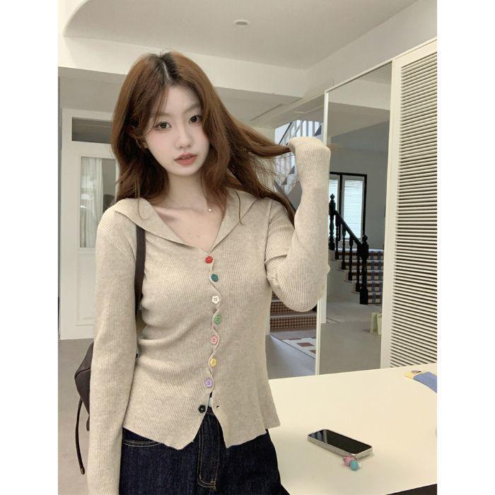 Korean Color Block Long Sleeve Knitted Sweater with Flattering Fit