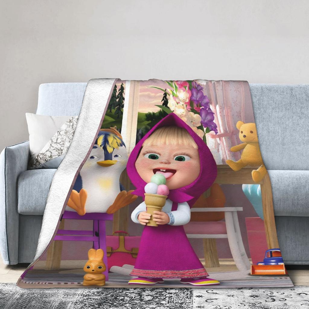 Coperta M-Masha e Orso Morbida Novità Peluche Biancheria da Letto Plaid Per Bambine Bambini Esterno Flanella Copriletto Coperta da Letto