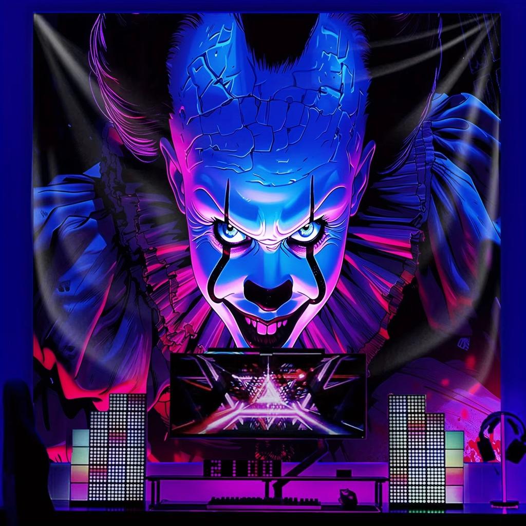 VIKAMA Creepy Clown Tapestry Bloody Tears Living Room AudioVisual Room Decoration Dark System Horror Theme Tapestry