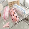 Large Capacity Fabric Pencil Bag With Bow Pattern For Students And Organization