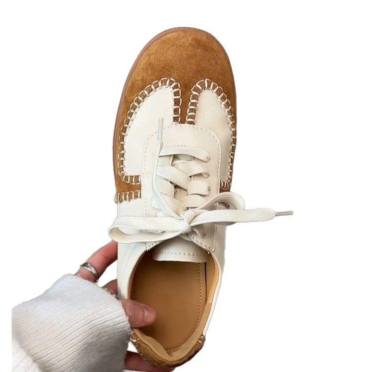 Cowhide Version~ American Retro German Training Shoes Sports Shoes Women's Platform Casual Board Shoes Versatile Color Matching Lace-up White Shoes