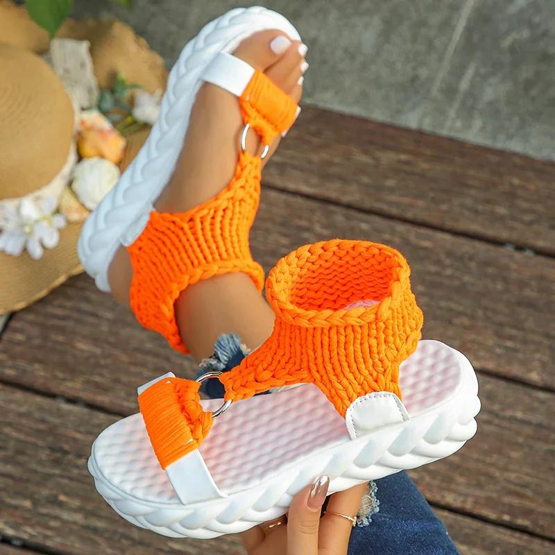 Fashion Platform Women Sandals Designer Open Toe Weave Mid Heels Casual Shoes 2025 New Trend Summer Slingback Walking Zapatillas Femme