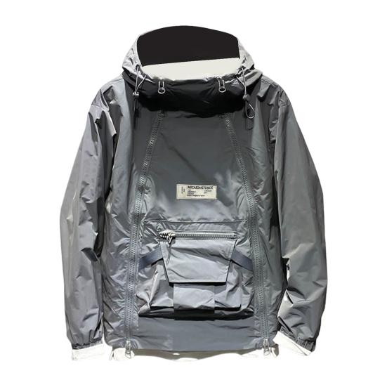 

Мужской тренчкот с капюшоном, завязками на шнурке, длинными рукавами, двойной молнией, однотонный, с большим карманом, уличный стиль, верхняя одежда XXXL серый