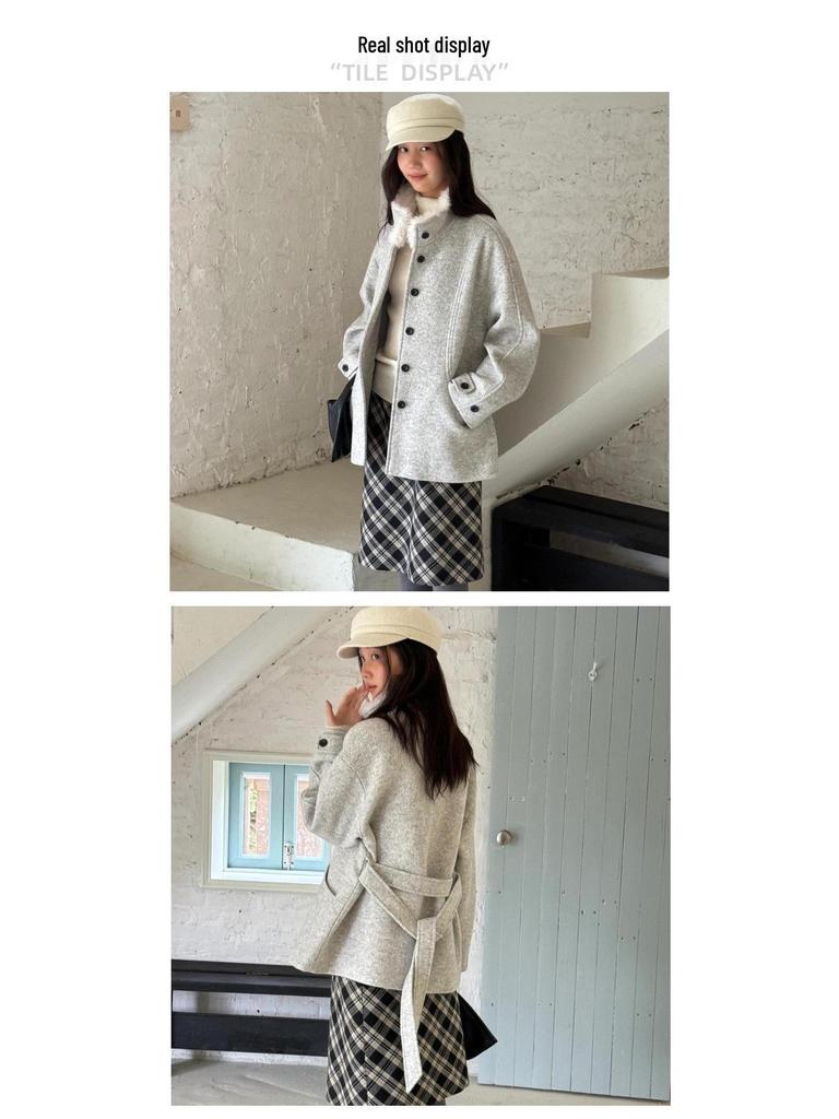 Women's Korean Retro Wool Tweed Plaid Mid-Length Skirt for Autumn/Winter