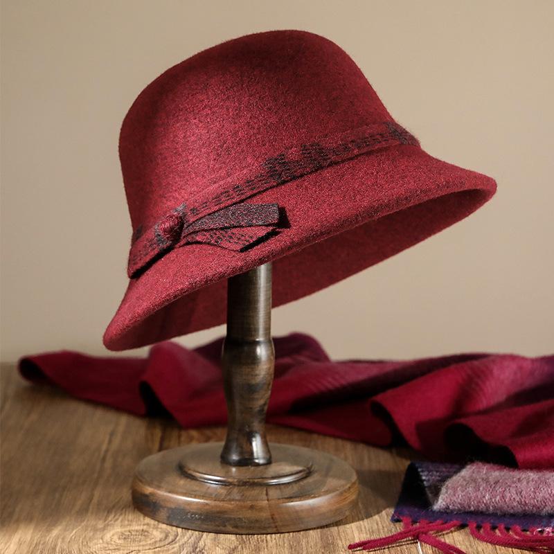 Middle-aged and Old Women's Autumn and Winter Basin Hat Thickened Warm Wool Bucket Hat Mother Hat Versatile Fashion Temperament Top Hat
