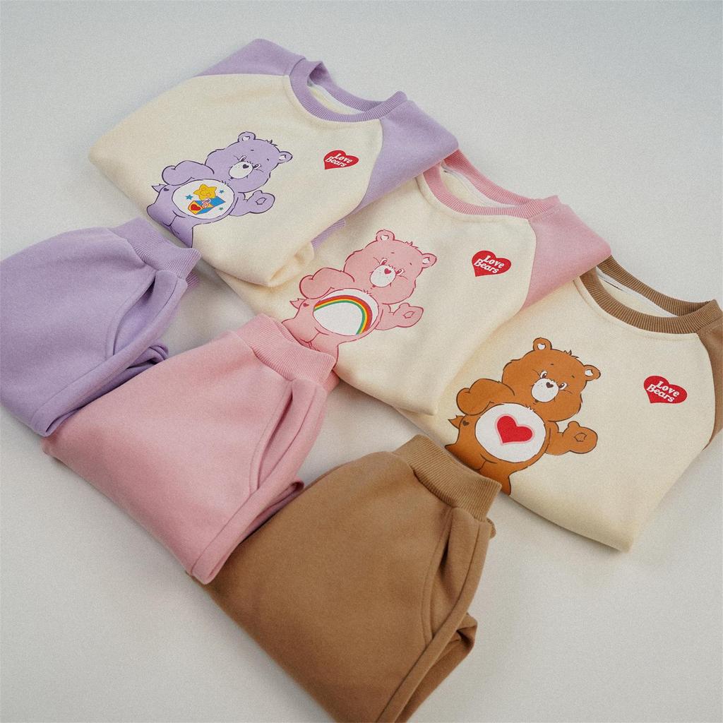 Rainbow Bear Sibling Raglan Sleeve Set: Autumn/Winter Kindergarten Uniform - Boys' and Girls' Sweatshirt & Sweatpants Two-Piece Outfit
