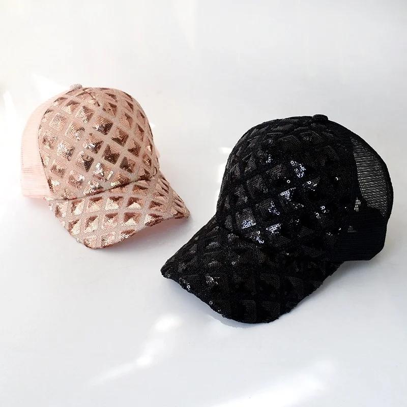 Unisex Kšiltovka S Flitry a Kamínky Baseballová Čepice Sluneční Klobouk Ležérní Prodyšná Síťovina Sluneční Ochrana Sluneční Klobouk (4 barvy)