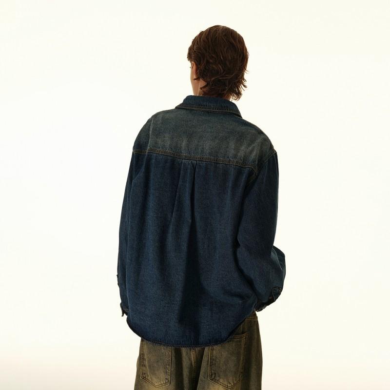 Mens Womens Loose Fit Washed Denim Shirt Casual Streetwear Cotton Button-Up Top Fall