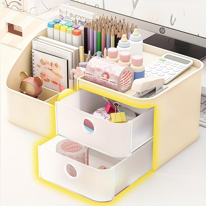 

1pc Large‑Capacity Multi‑Compartment Desktop Storage Box with 6 Grids & 2 Drawers, Multi‑Functional Organizer for Office & Bedroom жовтий