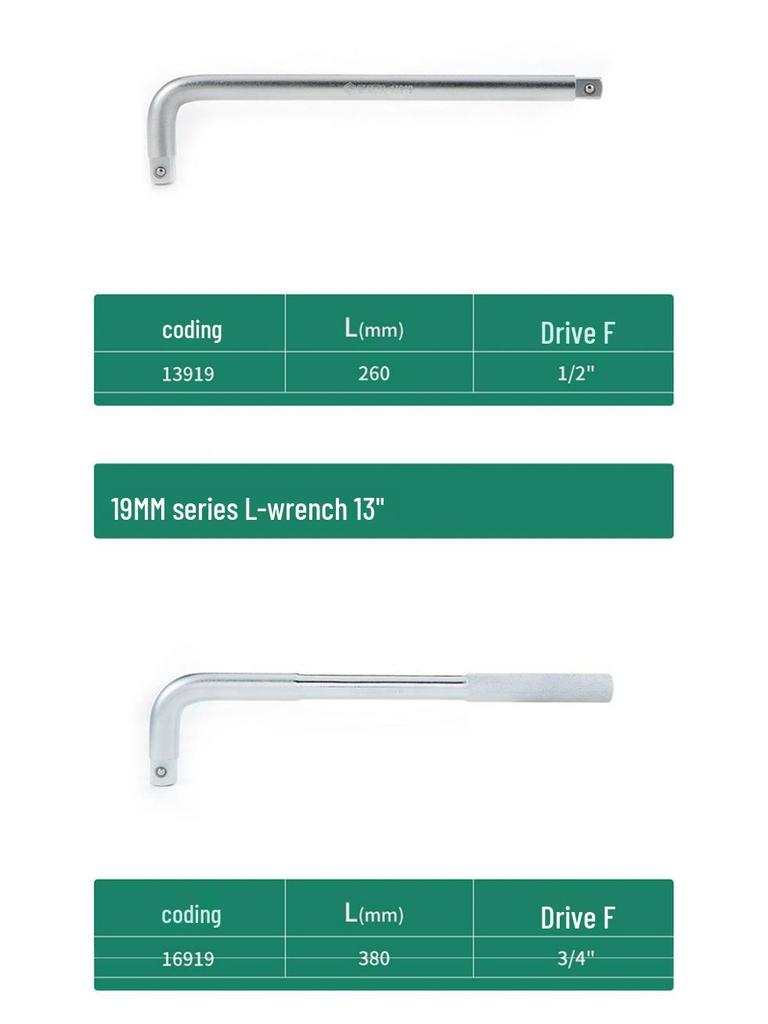 Sata Bent Handle Heavy-duty L-Shaped Wrench 12.5/19mm - Extension Bar Socket Tool 13919
