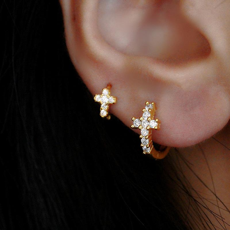 Hoop Silvery Cross Zircon Pendant Earrings for Women Men Punk Hip Hop Piercing Personality Earrings Party Jewelry