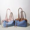 Shoulder Bag Commuter Underarm Bag Large Capacity Denim Splicing Leather Crossbody
