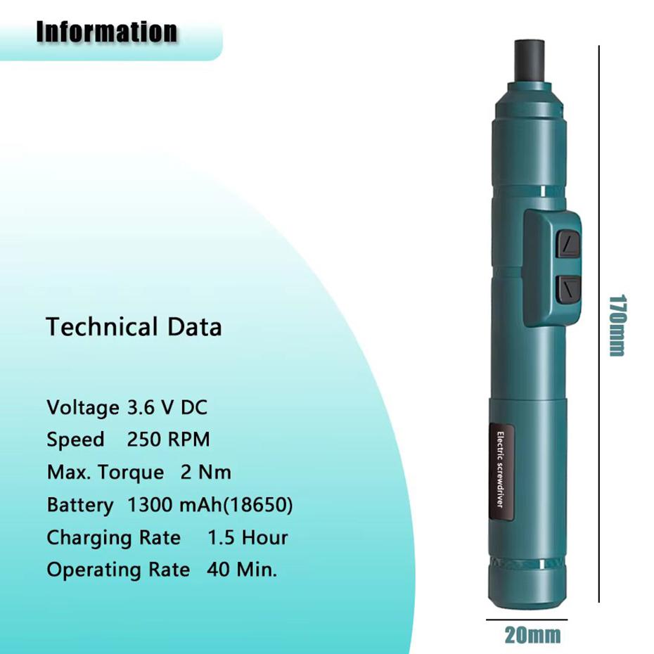 Mini Destornillador Eléctrico Inalámbrico 3.6V Li-ion Torque Ajustable Kit de Herramientas Portátil Reparación de Electrónica Bricolaje para el Hogar Azul