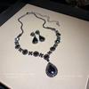 Diamond splicing water drop pendant earrings necklace set European and American light luxury temperament collarbone chain jewelry women