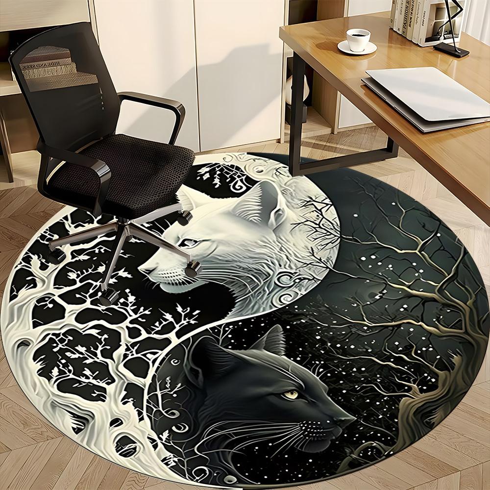 1PC Yin-Yang Cats Chair Carpet for Office Non-Slip, Lightweight, Machine Washable Rug for Office, Sleeping, Room - Holiday Decoryy251009026