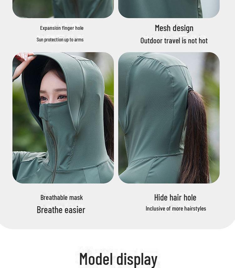 Women's Ice Silk Hooded Sun Protection Shawl - Black, Large Brim, Cool, Thin Vinyl Cape for Summer