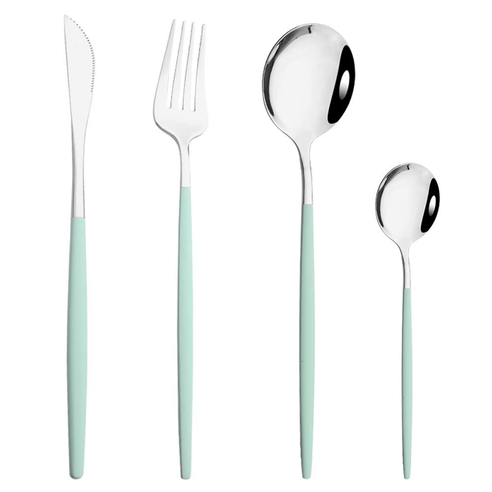 Rose Gold Mirror Cutlery Set Fruit Forks Spoons Dessert Knives Wedding Dinnerware Stainless Steel Flatware Dinner Tableware Set
