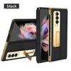 For Samsung Galaxy Z Fold 5 4 3 2 5G Luxury Leather Plating Frame Phone Case With Kickstand Front Cover Glass Protector Film